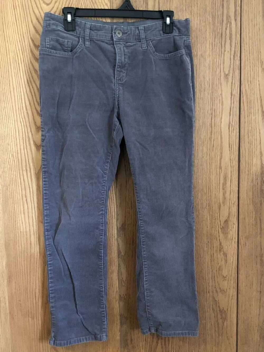 St John's Bay Womens 10P Petite Gray Corduroy Pants Straight Leg Mid Rise